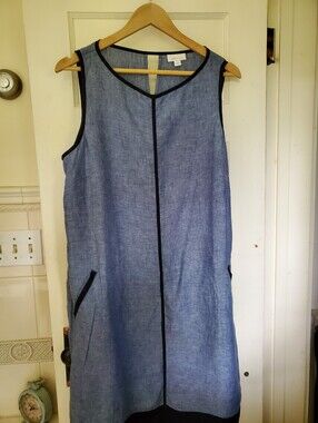J. Jill Love Linen Thro And Go Sleeveless Keyhole Shift Dress Large Pocket